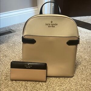Kate Spade Tan and Black Backpack and Wallet set